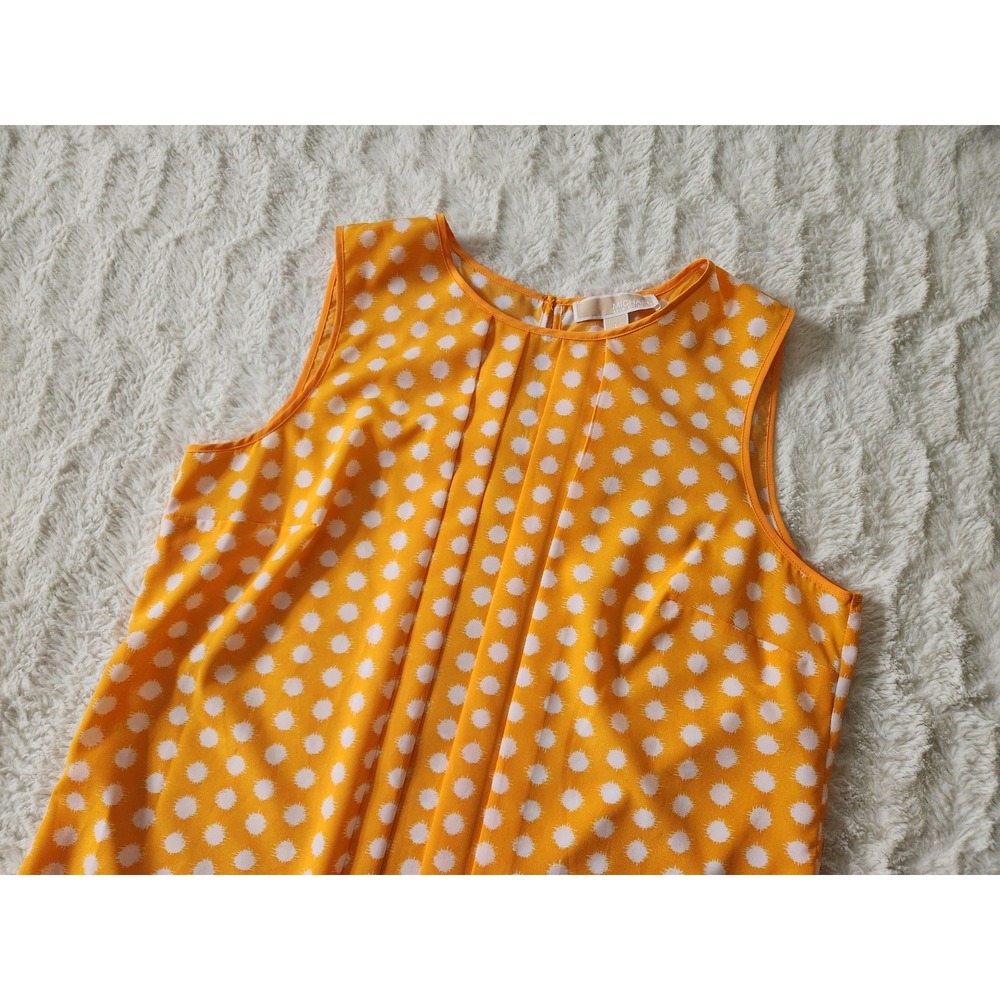 Michael Kors Yellow Polka Dot Pleated Sleeveless Blouse Size Large L